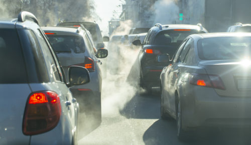 Air pollution from busy car traffic